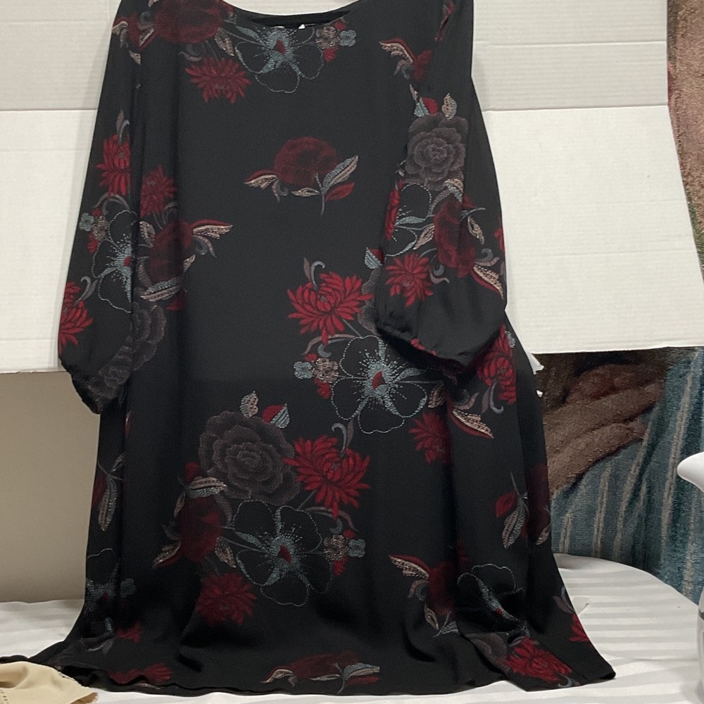 Maurices Black and Red Floral Long Sleeve Dress